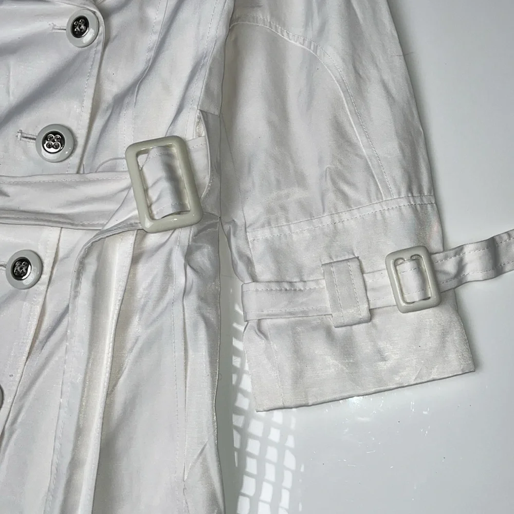 Guess White Medium Cut Trench Coat Collared 3/4 Length Sleeve & Belted Jacket L - Picture 5 of 11